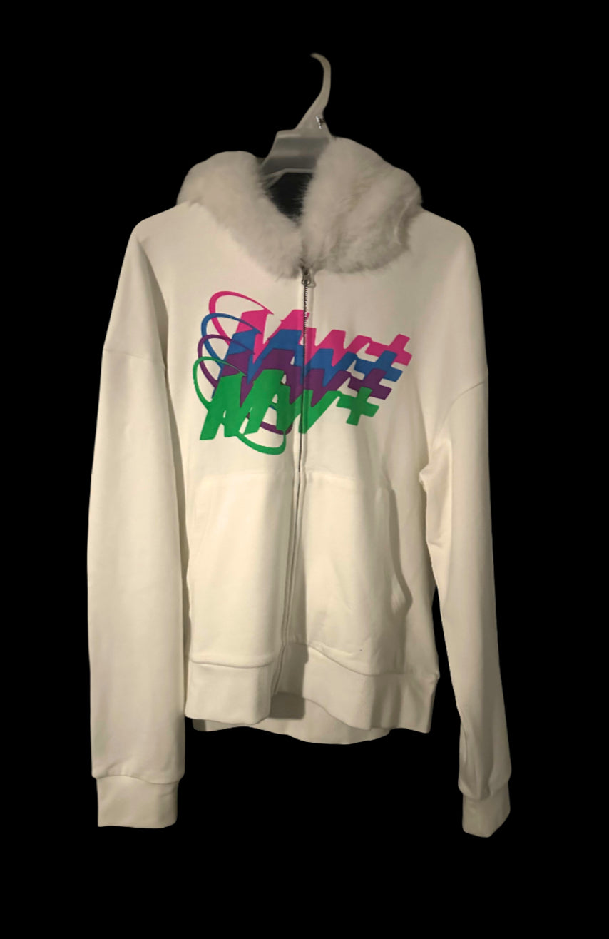 Mw white hoodie w fur hood